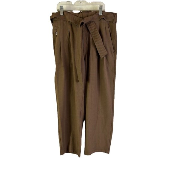 Athleta Skyline Plaid Paper Bag Pants Brown - Picture 1 of 9